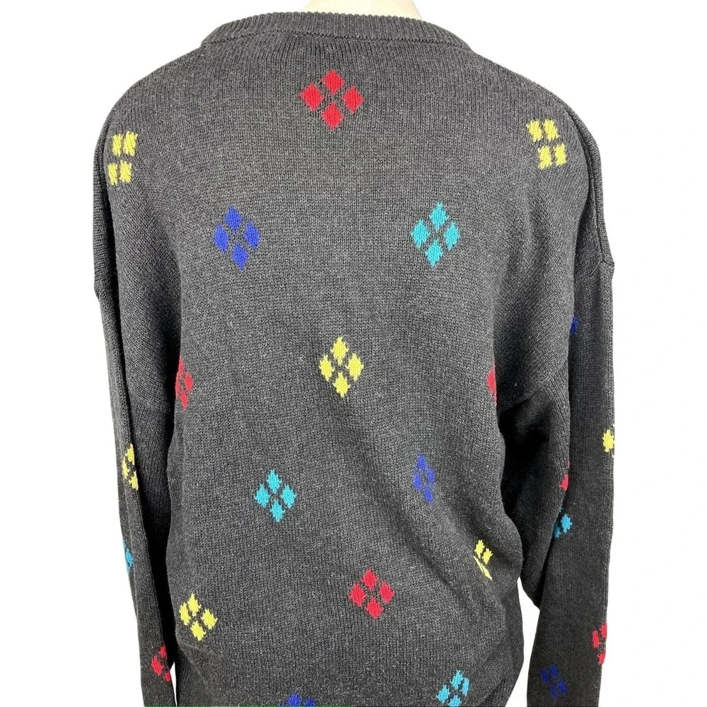 Vintage VALENTINO UOMO Mens Sweater (M) Gray Cotton Diamonds Dad Grandpa 90s Ski
